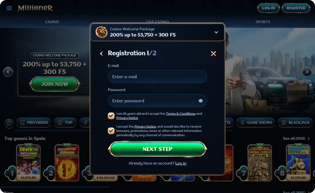 millioner casino registration